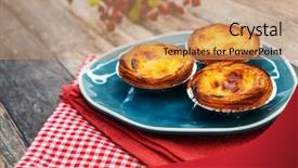  Presentation with egg pie - Slide set enhanced with delicious portuguese egg tart dessert background and a coral colored foreground