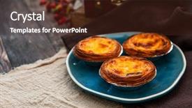  Presentation with egg pie - Colorful presentation theme enhanced with delicious portuguese egg tart dessert backdrop and a tawny brown colored foreground