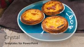  Presentation with dessert - Slide set consisting of delicious-portuguese-egg-tart-dessert background and a mint green colored foreground