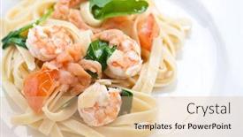 Presentation with prawn - Slides featuring delicious prawn and spinach with fettucine background and a coral colored foreground