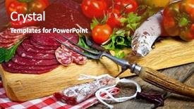  Presentation with sliced fresh papaya on wooden - Presentation theme consisting of delicious prosciutto and salami slices background and a tawny brown colored foreground