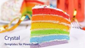  Presentation with rainbow - Theme with delicious rainbow cake on plate background and a  colored foreground