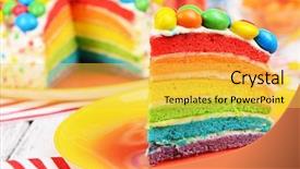  Presentation with cake - Slide deck consisting of delicious rainbow cake on plate background and a yellow colored foreground