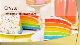  Presentation with rainbow birthday cake - Beautiful slides featuring delicious rainbow cake on plate backdrop and a lemonade colored foreground