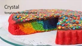  Presentation with rainbow - Slides consisting of delicious rainbow cake on plate background and a coral colored foreground