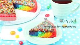  Presentation with rainbow birthday cake - Cool new presentation theme with delicious rainbow cake on plate backdrop and a cool aqua colored foreground