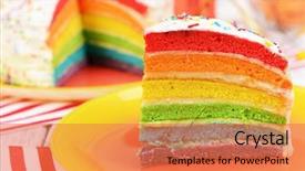  Presentation with cake - Beautiful presentation theme featuring delicious rainbow cake on plate backdrop and a coral colored foreground