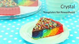  Presentation with rainbow birthday cake - PPT layouts enhanced with delicious rainbow cake on plate background and a arctic colored foreground