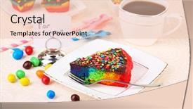  Presentation with cup cake - PPT theme enhanced with delicious rainbow cake on plate background and a lemonade colored foreground