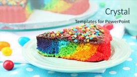  Presentation with tablecloth - Beautiful presentation theme featuring delicious rainbow cake on plate backdrop and a cool aqua colored foreground