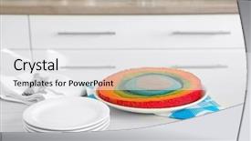  Presentation with rainbow - Cool new slides with delicious rainbow cake on plate backdrop and a  colored foreground