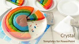  Presentation with rainbow - Beautiful slide deck featuring delicious rainbow cake on plate backdrop and a  colored foreground