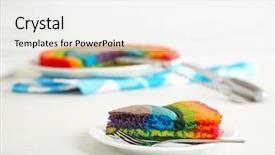  Presentation with rainbow birthday cake - Audience pleasing PPT layouts consisting of delicious rainbow cake on plate backdrop and a  colored foreground