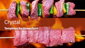  Presentation with meat beef - Theme having delicious-raw-meat-skewer-barbecue background and a crimson colored foreground