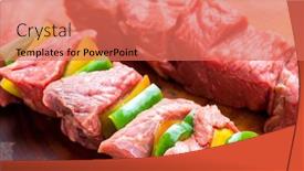  Presentation with raw meat - Slides consisting of delicious-raw-meat-skewer-beef background and a coral colored foreground