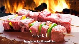  Presentation with raw meat - Beautiful presentation theme featuring delicious-raw-meat-skewer-beef backdrop and a tawny brown colored foreground