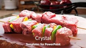  Presentation with raw meat - Presentation theme having delicious-raw-meat-skewer-beef background and a tawny brown colored foreground
