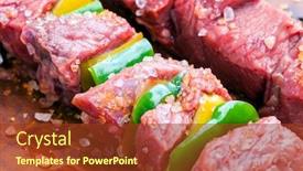  Presentation with raw meat - Cool new PPT theme with delicious-raw-meat-skewer-beef backdrop and a tawny brown colored foreground