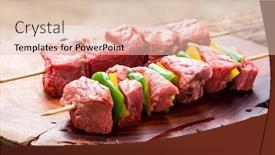  Presentation with meat beef - Colorful PPT layouts enhanced with delicious-raw-meat-skewer-beef backdrop and a lemonade colored foreground