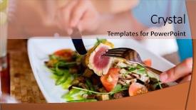  Presentation with tuna - Colorful slide set enhanced with delicious raw tuna salad served for lunch backdrop and a coral colored foreground