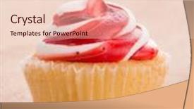  Presentation with red and white - Amazing slide set having delicious red and white swirly top strawberry cupcake on simple burlap background backdrop and a lemonade colored foreground