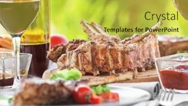 Presentation with ribs - Beautiful slide deck featuring delicious ribs served for dinner on wooden board backdrop and a yellow colored foreground