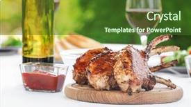  Presentation with dinner - PPT theme with delicious ribs with wine served background and a tawny brown colored foreground
