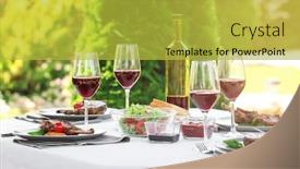  Presentation with ribs - Beautiful theme featuring delicious ribs with wine served for dinner on table backdrop and a yellow colored foreground