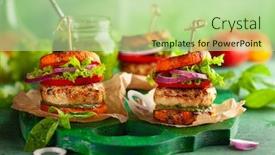  Presentation with burger - Beautiful theme featuring delicious-roasted-pumpkin-turkey-burger backdrop and a mint green colored foreground