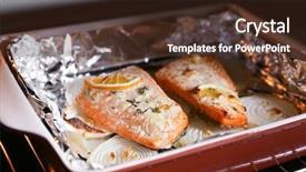  Presentation with salmon dish - Beautiful presentation design featuring delicious roasted salmon fillet backdrop and a  colored foreground