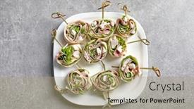  Presentation with baby shower - Beautiful PPT theme featuring delicious rolls for baby shower party on table backdrop and a coral colored foreground