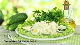  Presentation with cucumbers - Audience pleasing slides consisting of delicious-salad-with-eggs-cabbage backdrop and a mint green colored foreground