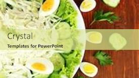  Presentation with cucumbers - Audience pleasing PPT theme consisting of delicious-salad-with-eggs-cabbage backdrop and a blonde colored foreground