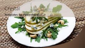  Presentation with blue food - PPT layouts consisting of delicious salad with pear blue cheese and walnuts - food and drink background and a coral colored foreground