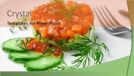  Presentation with caviar - Cool new theme with delicious salmon tartare with red caviar on white plate backdrop and a gold colored foreground