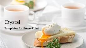  Presentation with hot tea - Amazing slide set having delicious sandwich with poached egg and fresh cheese hot tea in white cup backdrop and a lemonade colored foreground