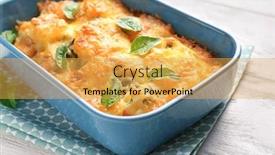 Presentation with baking - Colorful PPT layouts enhanced with delicious sausage casserole in baking dish on table closeup backdrop and a yellow colored foreground