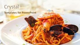  Presentation with prepared salads - Amazing presentation design having delicious-seafood-pasta-prepared-tomato backdrop and a cream colored foreground