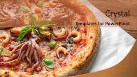  Presentation with cartoon mothers - Presentation consisting of delicious seafood pizza on cartoon background and a coral colored foreground