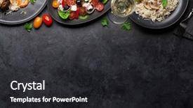  Presentation with shrimps - Cool new PPT theme with delicious seafood risotto with shrimps backdrop and a dark gray colored foreground