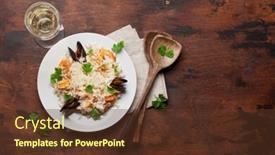  Presentation with wine cheese - Audience pleasing PPT layouts consisting of delicious-seafood-risotto-with-shrimps backdrop and a tawny brown colored foreground