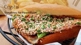  Presentation with french fries - Presentation design enhanced with delicious-sesame-salmon-sandwich background and a yellow colored foreground
