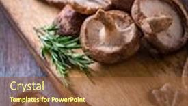  Presentation with cutting board - PPT theme consisting of delicious-shiitake-mushrooms-with-rosemary background and a tawny brown colored foreground