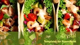  Presentation with tacos - Beautiful theme featuring delicious shrimp tacos closeup backdrop and a tawny brown colored foreground