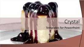  Presentation with cheesecake - Beautiful presentation theme featuring delicious slice of cheesecake with fruit topping backdrop and a coral colored foreground
