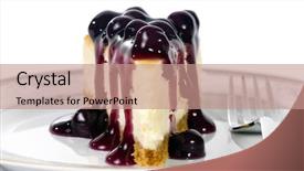  Presentation with cheesecake - Amazing PPT theme having delicious slice of cheesecake with fruit topping backdrop and a coral colored foreground