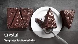  Presentation with nut - Slides consisting of delicious slice of chocolate cake with nut cream on white plate against grey background close up background and a dark gray colored foreground