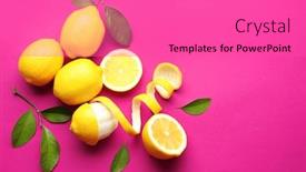  Presentation with lemons - Cool new slide deck with peeled lemons with green backdrop and a coral colored foreground