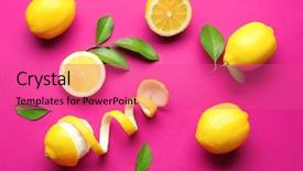  Presentation with lemons - Slide deck enhanced with fruits peels - delicious sliced and peeled lemons background and a coral colored foreground