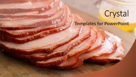  Presentation with honey - Presentation design featuring delicious sliced honey baked ham background and a coral colored foreground